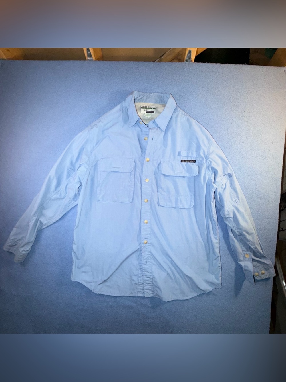 Exofficio Men’s Light Blue Long-Sleeve Button-Down Shirt Buzz Off